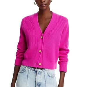 NWT Aqua Cashmere V Neck Stitch Cardigan Bloomingdale’s Exclusive In Pink Sz S
